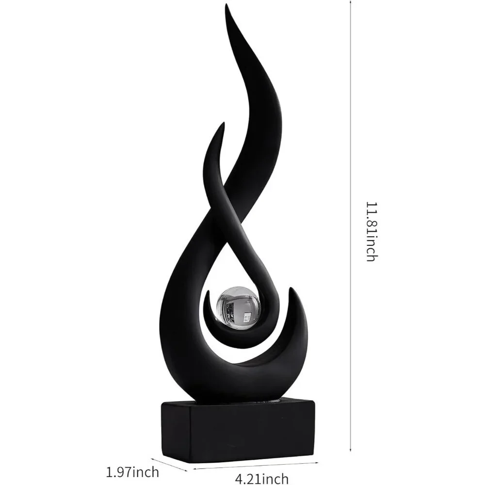 Home Decor Black Statue With Glass Ball Resin Art Figurines Unique Centrepiece